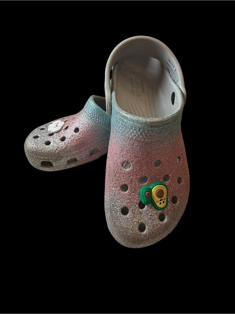 CROCS Kids Glitter Ombre Clogs - Pink Blue Silver